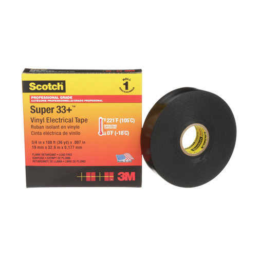 Ruban isolant en vinyle Super 33+ Scotch, 19 mm (3/4") x 33 m (108'), Noir, 7 mils Northern Industrial Supply Inc.