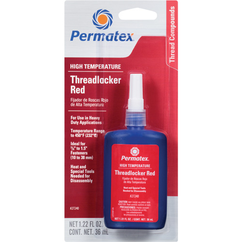 Adh&eacute;sif frein-filet pour temp&eacute;ratures &eacute;lev&eacute;es, Rouge, &eacute;lev&eacute;, 36 ml, Bouteille Northern Industrial Supply Inc.