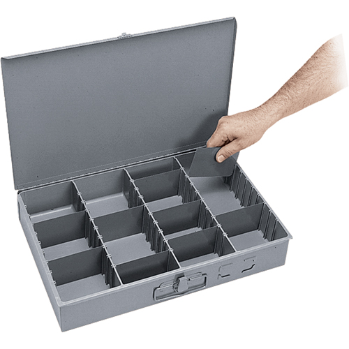 Adjustable Compartment Boxes, Steel, Variable Slots, 18" W x 12" D x 3" H, Grey Northern Industrial Supply Inc.