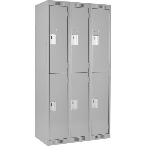Clean Line Lockers, 2 -tier, Bank of 3, 36" x 18" x 72", Steel, Grey, Rivet (Assembled) Northern Industrial Supply Inc.