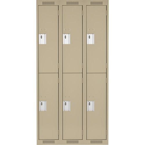 Clean Line Lockers, 2 -tier, Bank of 3, 36" x 18" x 72", Steel, Beige, Rivet (Assembled) Northern Industrial Supply Inc.