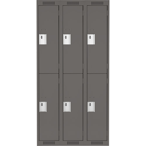 Clean Line Lockers, 2 -tier, Bank of 3, 36" x 18" x 72", Steel, Charcoal, Rivet (Assembled) Northern Industrial Supply Inc.