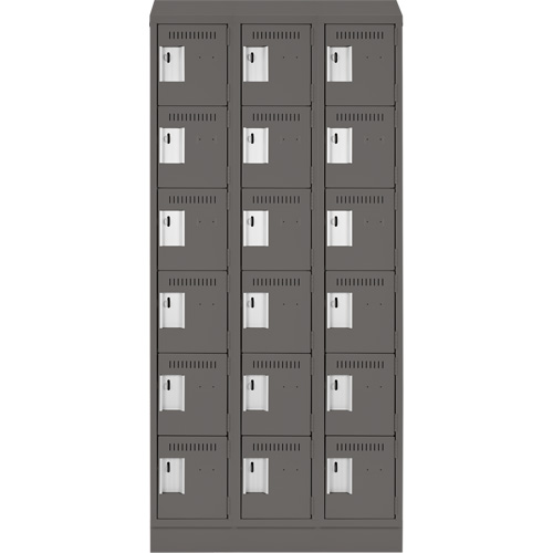 Clean Line Lockerette, 6 -tier, Bank of 3, 36" x 18" x 82", Steel, Charcoal, Rivet (Assembled) Northern Industrial Supply Inc.