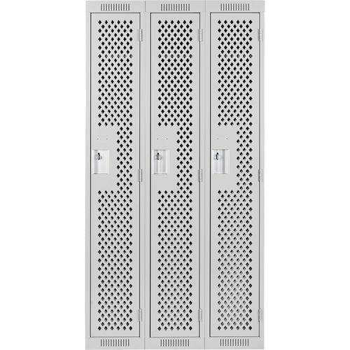 Clean Line Lockers, Bank of 3, 36" x 12" x 72", Steel, Grey, Rivet (Assembled), Perforated Northern Industrial Supply Inc.