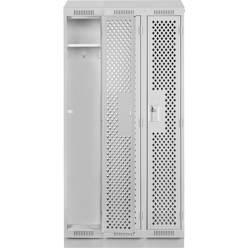 Clean Line Lockers, Bank of 3, 36" x 15" x 82", Steel, Grey, Rivet (Assembled), Perforated Northern Industrial Supply Inc.