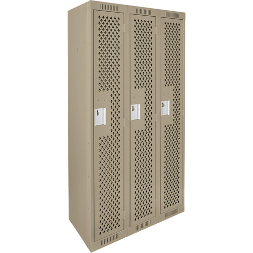 Clean Line Lockers, Bank of 3, 36" x 12" x 72", Steel, Beige, Rivet (Assembled), Perforated Northern Industrial Supply Inc.