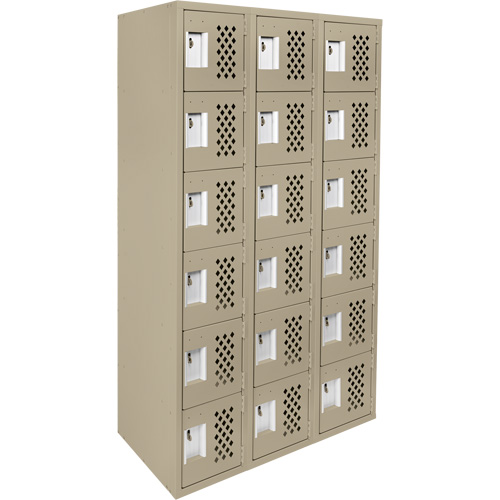 Assembled Lockerettes Clean Line Perforated Economy Lockers, 6 -tier, Bank of 3, 18" x 72" x 12", Steel Northern Industrial Supply Inc.