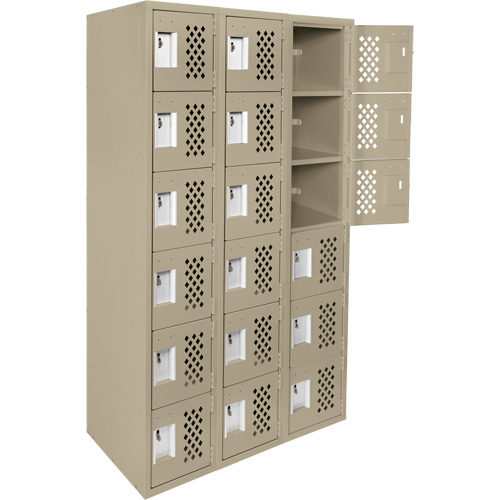 Assembled Lockerettes Clean Line Perforated Economy Lockers, 6 -tier, Bank of 3, 18" x 72" x 12", Steel Northern Industrial Supply Inc.