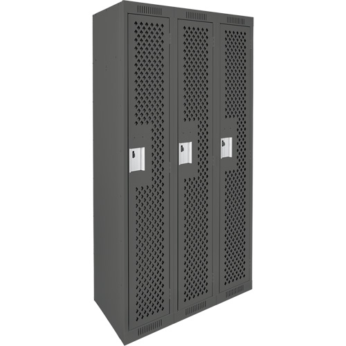 Clean Line Lockers, Bank of 3, 36" x 12" x 72", Steel, Charcoal, Rivet (Assembled), Perforated Northern Industrial Supply Inc.