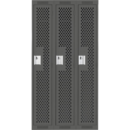 Clean Line Lockers, Bank of 3, 36" x 12" x 72", Steel, Charcoal, Rivet (Assembled), Perforated Northern Industrial Supply Inc.