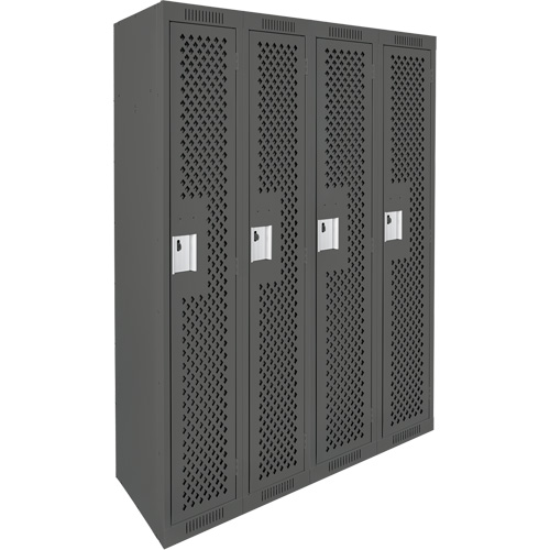 Clean Line Lockers, Bank of 4, 48" x 12" x 72", Steel, Charcoal, Rivet (Assembled), Perforated Northern Industrial Supply Inc.