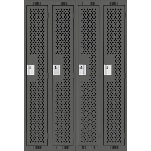Clean Line Lockers, Bank of 4, 48" x 12" x 72", Steel, Charcoal, Rivet (Assembled), Perforated Northern Industrial Supply Inc.
