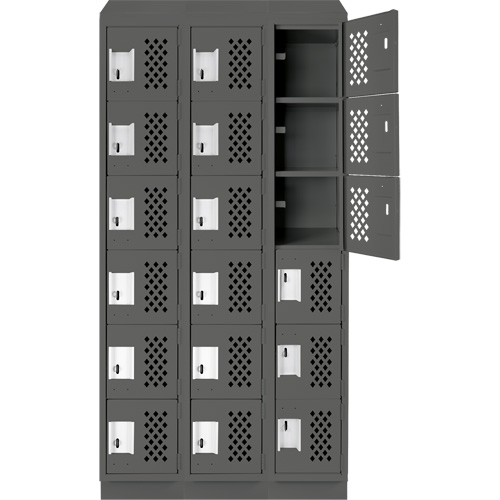 Assembled Lockerettes Clean Line Perforated Economy Lockers, 6 -tier, Bank of 3, 18" x 72" x 12", Steel Northern Industrial Supply Inc.