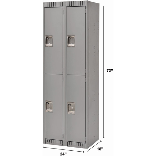 Lockers, 2 -tier, Bank of 2, 24" x 18" x 72", Steel, Grey, Knocked Down Northern Industrial Supply Inc.