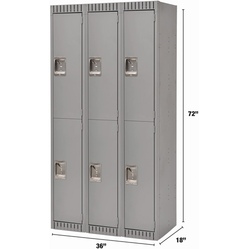 Lockers, 2 -tier, Bank of 3, 36" x 18" x 72", Steel, Grey, Knocked Down Northern Industrial Supply Inc.