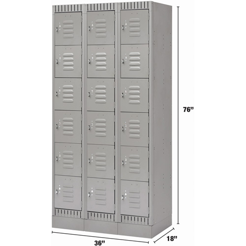 Lockers, 6 -tier, Bank of 3, 36" x 18" x 76", Steel, Grey, Knocked Down Northern Industrial Supply Inc.