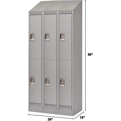 Lockers, 2 -tier, Bank of 3, 36" x 18" x 86", Steel, Grey, Knocked Down Northern Industrial Supply Inc.