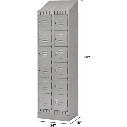 Lockers, 6 -tier, Bank of 2, 24" x 18" x 86", Steel, Grey, Knocked Down Northern Industrial Supply Inc.