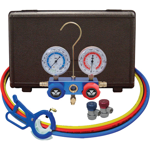 Automotive Manifold Gauge Set with Manual Couplers & 3-in-1 Side Mount Can Tap Valve Northern Industrial Supply Inc.