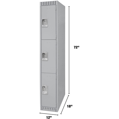 Lockers, 3 -tier, 12" x 18" x 72", Steel, Grey, Knocked Down Northern Industrial Supply Inc.