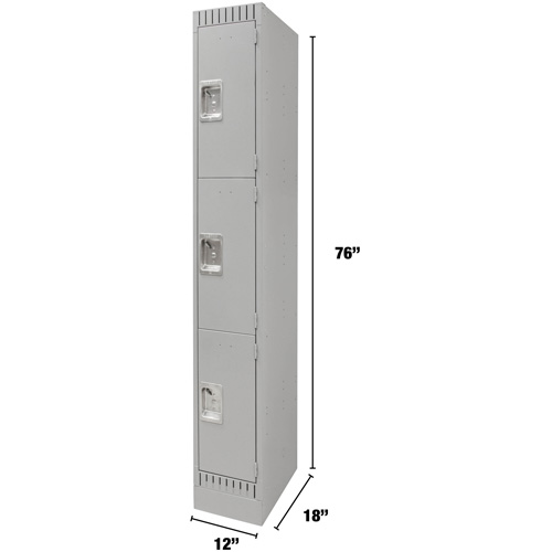 Lockers, 3 -tier, 12" x 18" x 76", Steel, Grey, Knocked Down Northern Industrial Supply Inc.