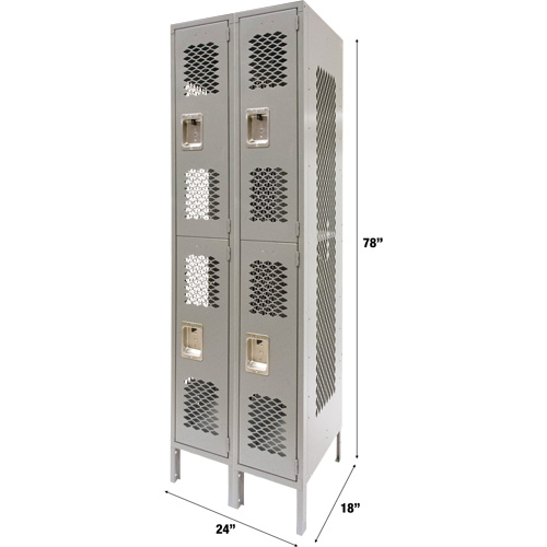 Casiers ventil&eacute;s, 2 niveaux, Bloc de 2, 24" x 18" x 78", Acier, Gris, D&eacute;mont&eacute;, Perfor&eacute; Northern Industrial Supply Inc.