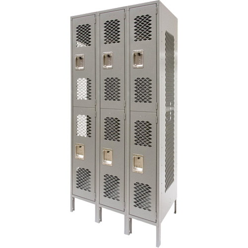 Casiers ventil&eacute;s, 2 niveaux, Bloc de 3, 36" x 18" x 78", Acier, Gris, D&eacute;mont&eacute;, Perfor&eacute; Northern Industrial Supply Inc.