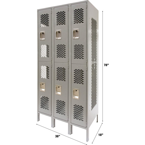 Casiers ventil&eacute;s, 2 niveaux, Bloc de 3, 36" x 18" x 78", Acier, Gris, D&eacute;mont&eacute;, Perfor&eacute; Northern Industrial Supply Inc.