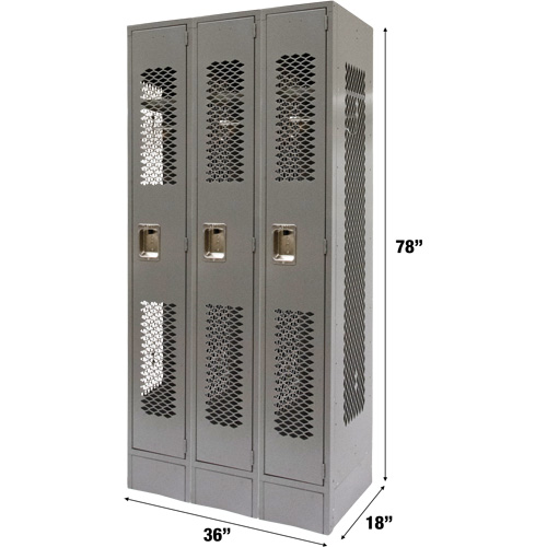 Casiers ventil&eacute;s, Bloc de 3, 36" x 18" x 78", Acier, Gris, D&eacute;mont&eacute;, Perfor&eacute; Northern Industrial Supply Inc.