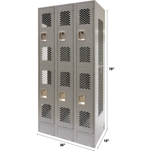 Casiers ventil&eacute;s, 2 niveaux, Bloc de 3, 36" x 18" x 78", Acier, Gris, D&eacute;mont&eacute;, Perfor&eacute; Northern Industrial Supply Inc.