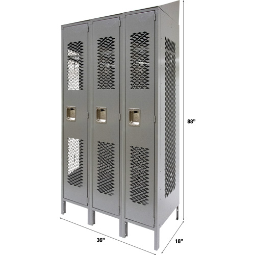 Casiers ventil&eacute;s, Bloc de 3, 36" x 18" x 88", Acier, Gris, D&eacute;mont&eacute;, Perfor&eacute; Northern Industrial Supply Inc.