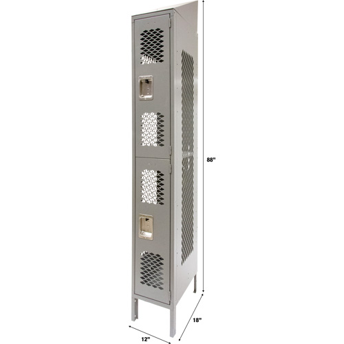 Vented Lockers, 2 -tier, 12" x 18" x 88", Steel, Grey, Knocked Down, Perforated Northern Industrial Supply Inc.