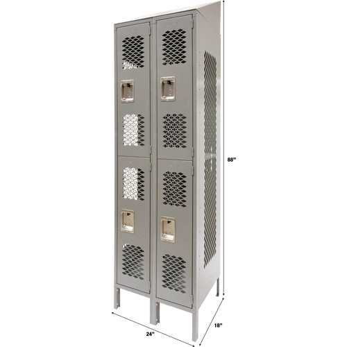 Casiers ventil&eacute;s, 2 niveaux, Bloc de 2, 24" x 18" x 88", Acier, Gris, D&eacute;mont&eacute;, Perfor&eacute; Northern Industrial Supply Inc.