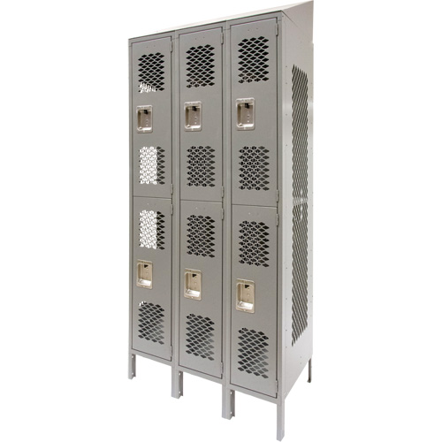 Casiers ventil&eacute;s, 2 niveaux, Bloc de 3, 36" x 18" x 88", Acier, Gris, D&eacute;mont&eacute;, Perfor&eacute; Northern Industrial Supply Inc.