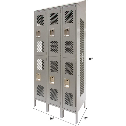 Casiers ventil&eacute;s, 2 niveaux, Bloc de 3, 36" x 18" x 88", Acier, Gris, D&eacute;mont&eacute;, Perfor&eacute; Northern Industrial Supply Inc.