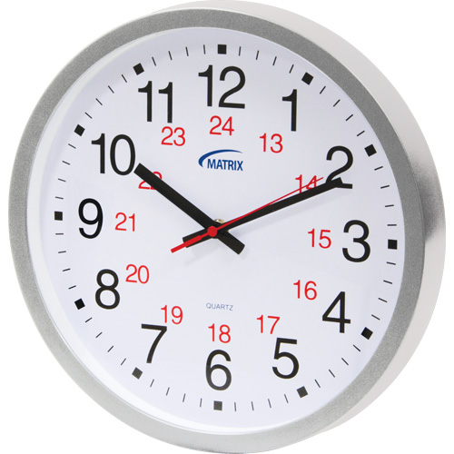Horloge 12/24 h, Analogique, &agrave; piles, 12", Argent Northern Industrial Supply Inc.