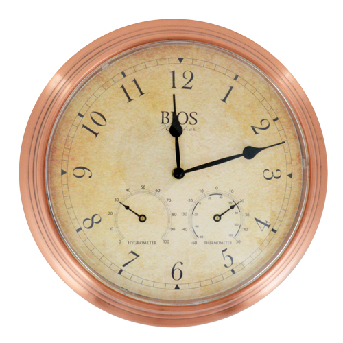 Horloge ext&eacute;rieure 3 en 1, Analogique, &agrave; piles, 14" dia., Brun Northern Industrial Supply Inc.