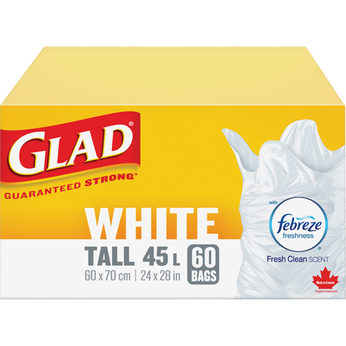 Sacs &agrave; ordures hauts 45 L avec Febreze, R&eacute;gulier, 24" la x 28" lo, Blanc Northern Industrial Supply Inc.