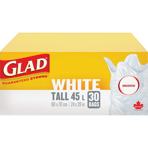 Sacs &agrave; ordures hauts 45 L sans parfum, R&eacute;gulier, 24" la x 28" lo, Blanc Northern Industrial Supply Inc.