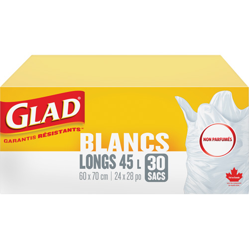 Sacs &agrave; ordures hauts 45 L sans parfum, R&eacute;gulier, 24" la x 28" lo, Blanc Northern Industrial Supply Inc.