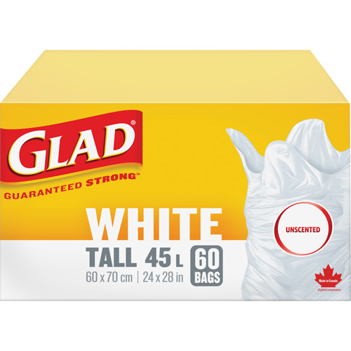 Tall 45L Unscented Garbage Bags, Regular, 24" W x 28" L, White Northern Industrial Supply Inc.
