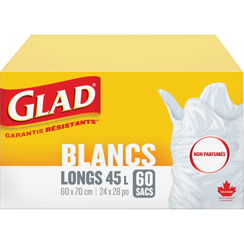 Tall 45L Unscented Garbage Bags, Regular, 24" W x 28" L, White Northern Industrial Supply Inc.