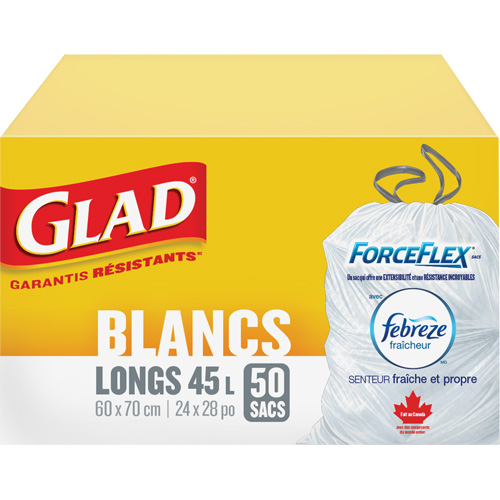 Tall 45L Febreze Garbage Bags, Regular, 24" W x 28" L, White Northern Industrial Supply Inc.