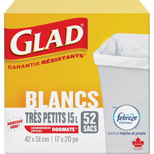 Tr&egrave;s petits sacs &agrave; ordures 15 L avec Febreze, R&eacute;gulier, 17" la x 20" lo, Blanc Northern Industrial Supply Inc.