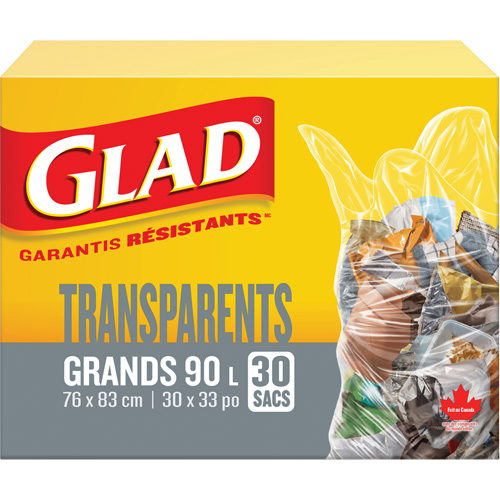 90L Garbage Bags, Regular, 30" W x 33" L, Clear Northern Industrial Supply Inc.
