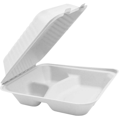 Contenants &agrave; charni&egrave;re pour nourriture compostable avec compartiments, Bagasse, Carr&eacute;e Northern Industrial Supply Inc.