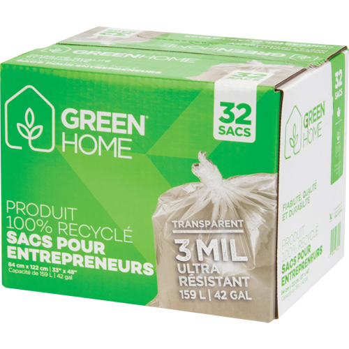 Green Home Garbage Bags, Strong, 33" W x 48" L, 3 mils, Clear, 159 L (42 Gal.) Capacity Northern Industrial Supply Inc.