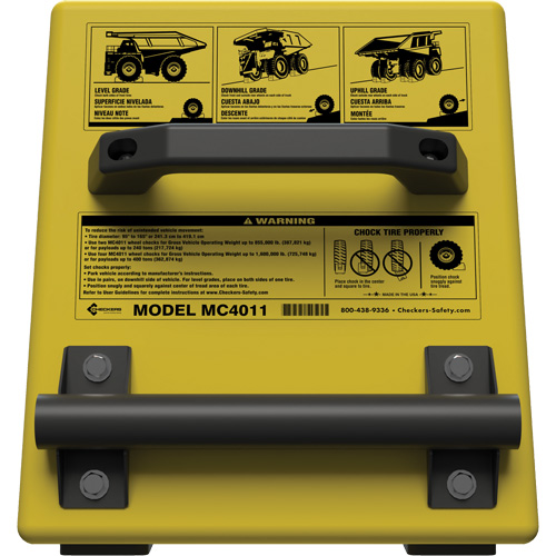 Cale de roue ultra-robuste pour l'exploitation mini&egrave;re Checkers Safety, PEHD, Jaune, 14-1/2" la x 17-1/2" p x 16" h Northern Industrial Supply Inc.