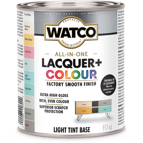 Watco&reg; All In One Lacquer + Colour Light Tint Base, 946 ml, Light Tint Base, High-Gloss Northern Industrial Supply Inc.