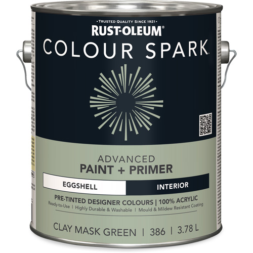 Peinture int&eacute;rieure pr&eacute;teint&eacute;e + appr&ecirc;t mural Colour Spark, Vert masque en argile, Satin&eacute;, 3,78 L, Gallon Northern Industrial Supply Inc.